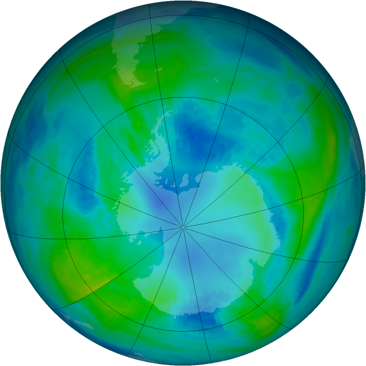 Antarctic ozone map for 19 April 1988